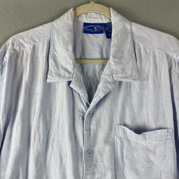 Vintage Ocean Pacific OP Shirt Mens XL Blue Button Up Jacquard Hawaiian Tropical - Picture 2 of 13